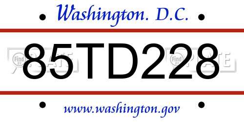 85TD228 District Of Columbia License Plate