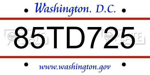 85TD725 District Of Columbia License Plate