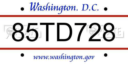 85TD728 District Of Columbia License Plate