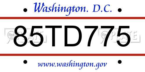 85TD775 District Of Columbia License Plate