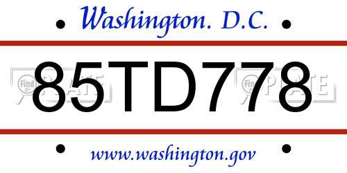 85TD778 District Of Columbia License Plate