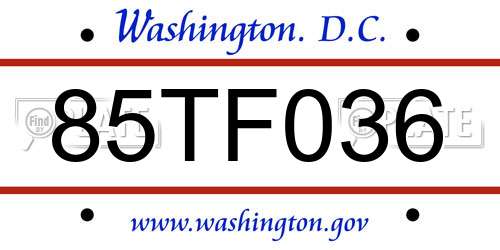 85TF036 District Of Columbia License Plate
