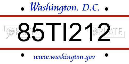 85TI212 District Of Columbia License Plate