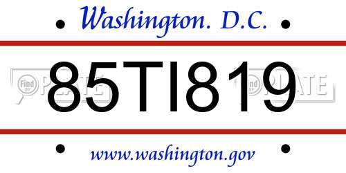 85TI819 District Of Columbia License Plate