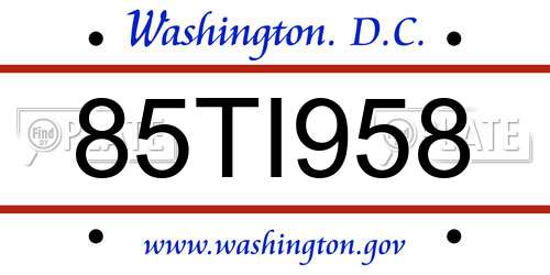 85TI958 District Of Columbia License Plate