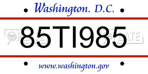 85TI985 District Of Columbia License Plate