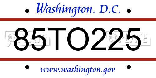 85TO225 District Of Columbia License Plate