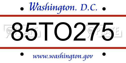 85TO275 District Of Columbia License Plate