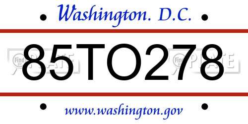 85TO278 District Of Columbia License Plate