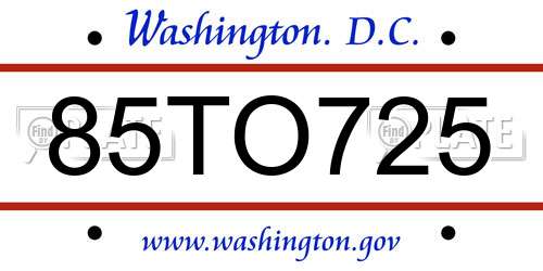 85TO725 District Of Columbia License Plate