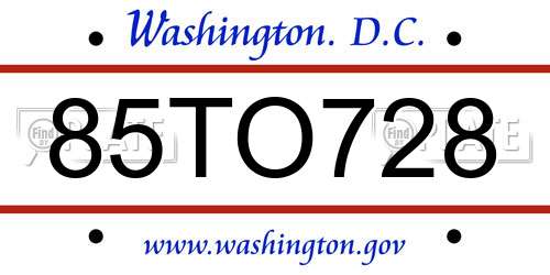 85TO728 District Of Columbia License Plate