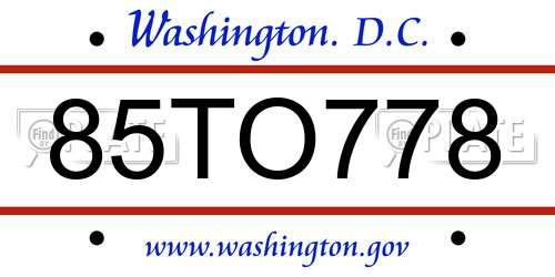85TO778 District Of Columbia License Plate