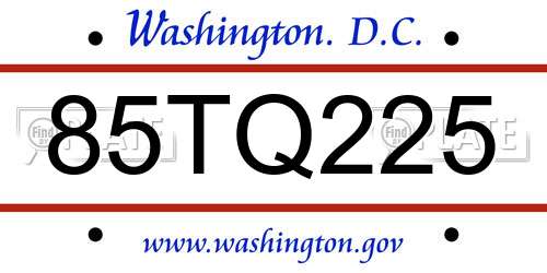 85TQ225 District Of Columbia License Plate