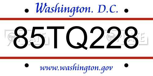 85TQ228 District Of Columbia License Plate