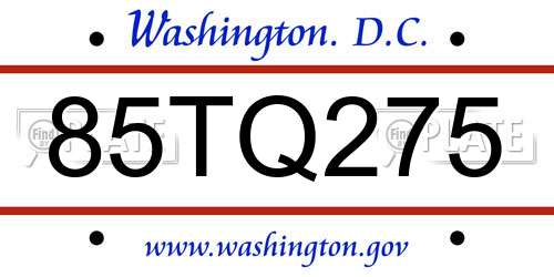 85TQ275 District Of Columbia License Plate