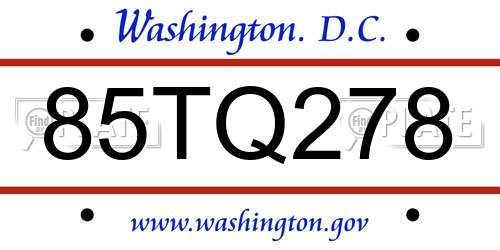 85TQ278 District Of Columbia License Plate