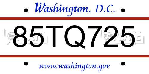85TQ725 District Of Columbia License Plate