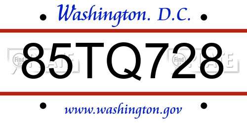 85TQ728 District Of Columbia License Plate