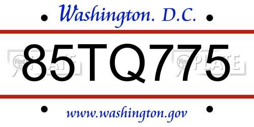 85TQ775 District Of Columbia License Plate