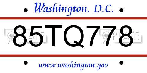 85TQ778 District Of Columbia License Plate
