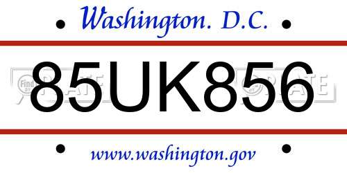 85UK856 District Of Columbia License Plate
