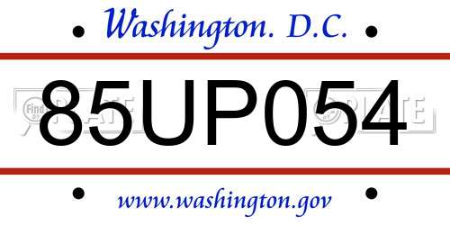 85UP054 District Of Columbia License Plate