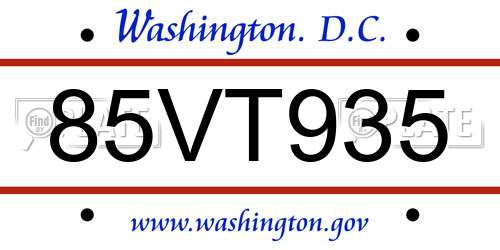 85VT935 District Of Columbia License Plate