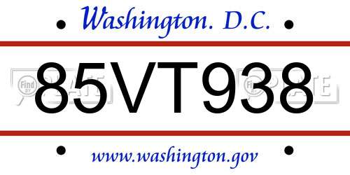 85VT938 District Of Columbia License Plate