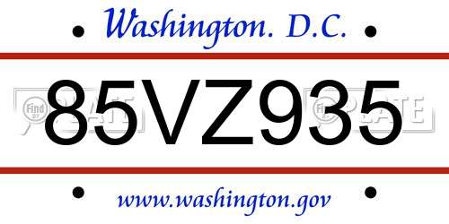 85VZ935 District Of Columbia License Plate