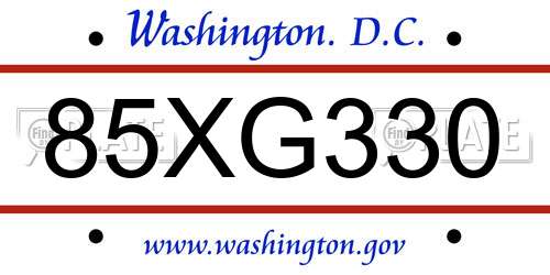 85XG330 District Of Columbia License Plate