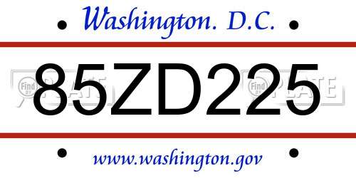 85ZD225 District Of Columbia License Plate