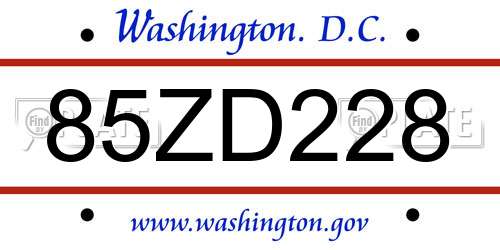 85ZD228 District Of Columbia License Plate