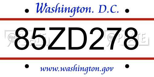 85ZD278 District Of Columbia License Plate