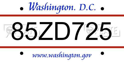 85ZD725 District Of Columbia License Plate