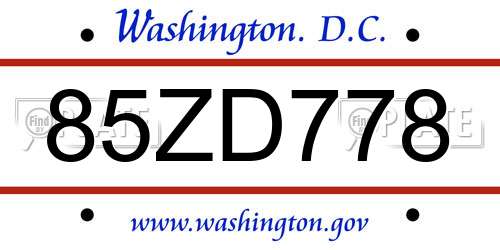 85ZD778 District Of Columbia License Plate