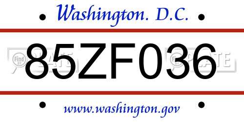 85ZF036 District Of Columbia License Plate