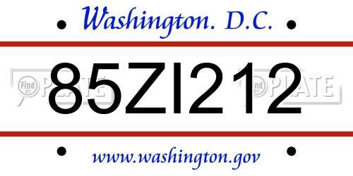 85ZI212 District Of Columbia License Plate