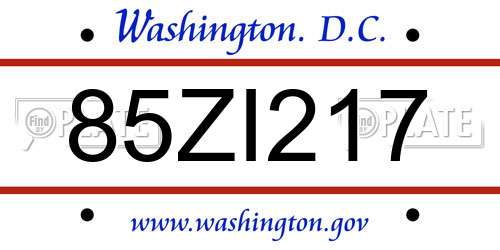 85ZI217 District Of Columbia License Plate