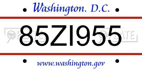 85ZI955 District Of Columbia License Plate