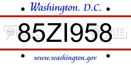 85ZI958 District Of Columbia License Plate