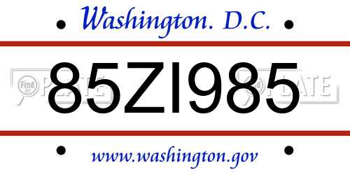 85ZI985 District Of Columbia License Plate