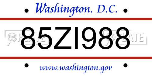 85ZI988 District Of Columbia License Plate