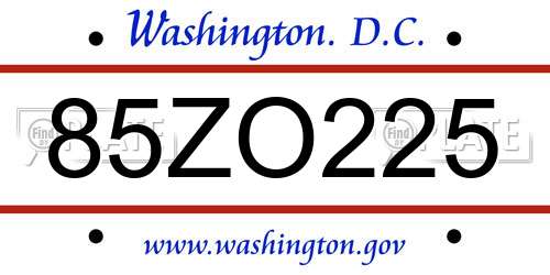 85ZO225 District Of Columbia License Plate