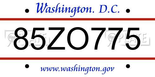 85ZO775 District Of Columbia License Plate