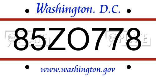 85ZO778 District Of Columbia License Plate
