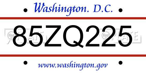 85ZQ225 District Of Columbia License Plate