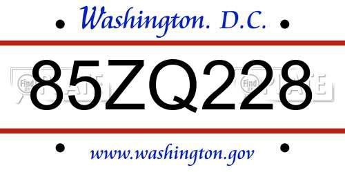 85ZQ228 District Of Columbia License Plate