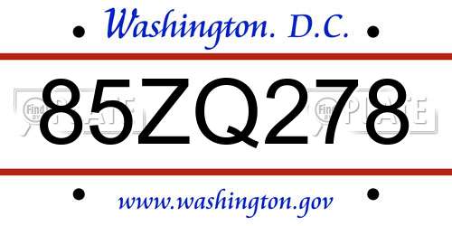 85ZQ278 District Of Columbia License Plate
