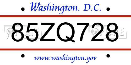 85ZQ728 District Of Columbia License Plate