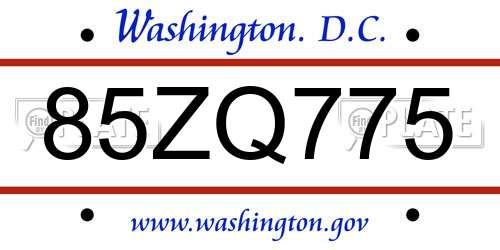 85ZQ775 District Of Columbia License Plate